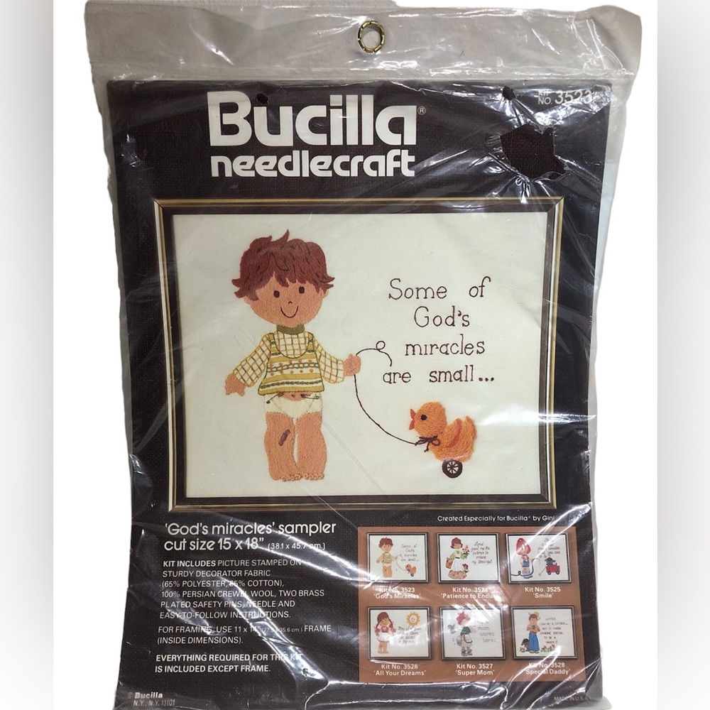 Vintage God's Miracles Sampler Bucilla Crewel Embroidery Kit 3523
